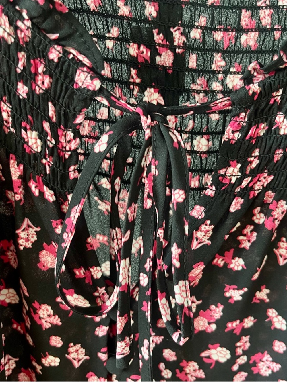 Rose & Olive Floral Smocked Peasant Blouse Cottagecore Boho Black Pink - Picture 14 of 14